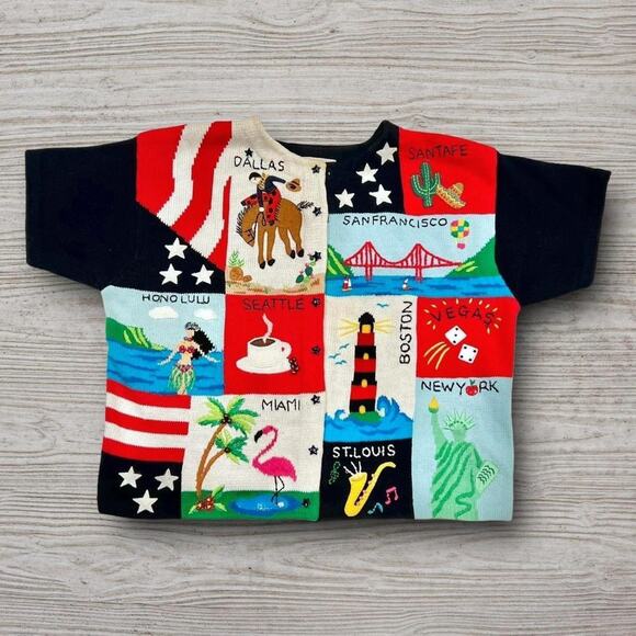 ★ Marisa Christina ‘See The USA Cities’ Patchwork Multicolor Cardigan Sweater ★ - Picture 2 of 7